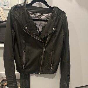 Women’s Olive Green Leather Moto Jacket